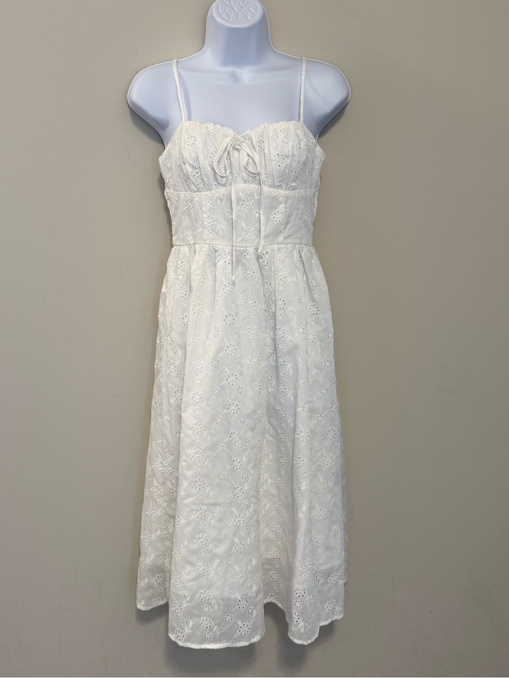 White Eyelet Midi Sundress with Spaghetti Straps